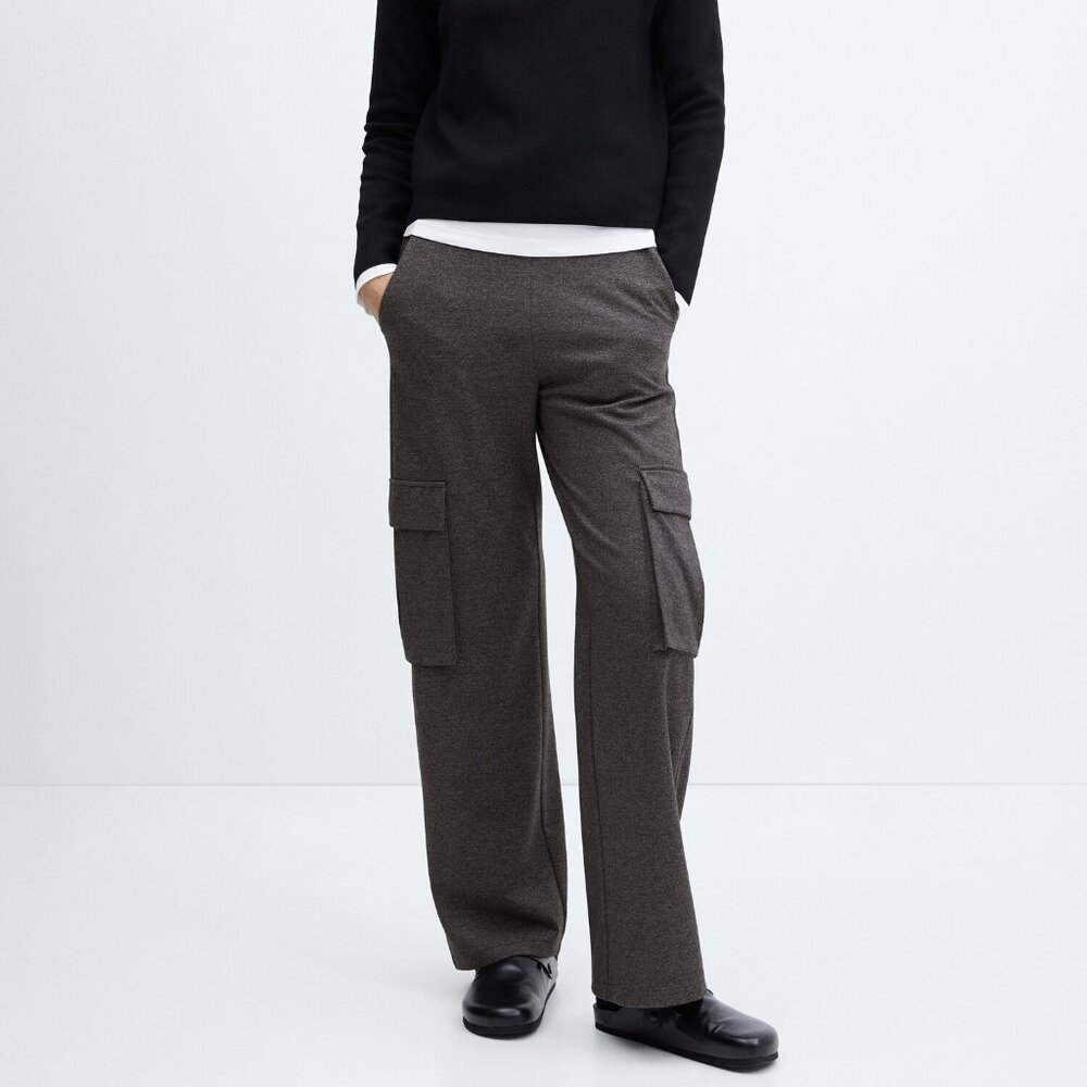 Mango Knitted Pants with Cargo Pockets Dark Heather Grey